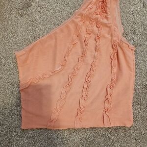 SHEIN Peach One-Shoulder Crop Top